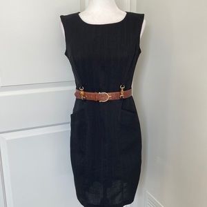 Ellen Tracy black dress with leather belt sz 4